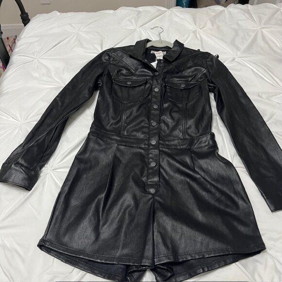 Black Faux leather fringed Romper size M - Picture 1 of 5